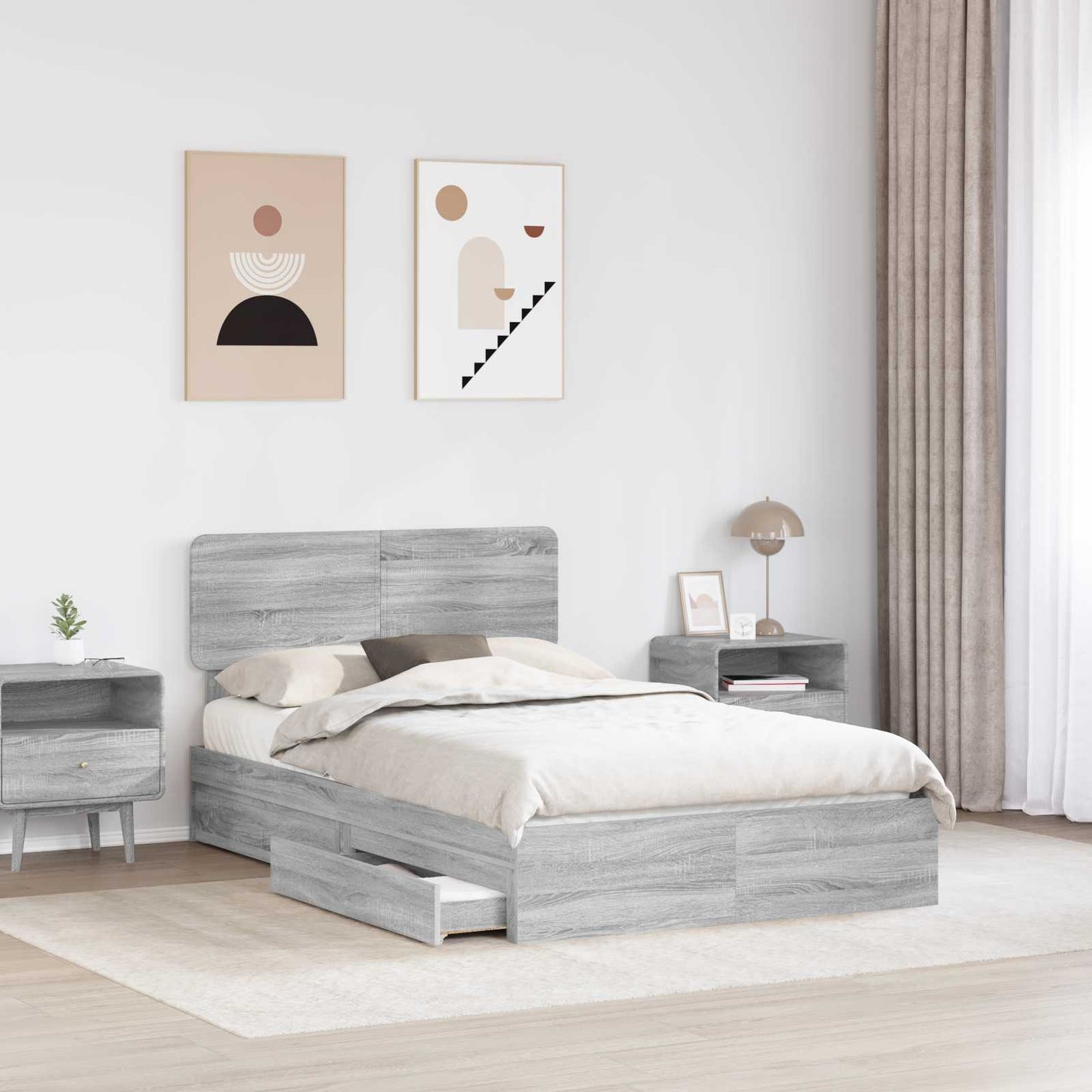 Letto con Contenitore con testiera Grigio Sonoma 135 x 190 cm