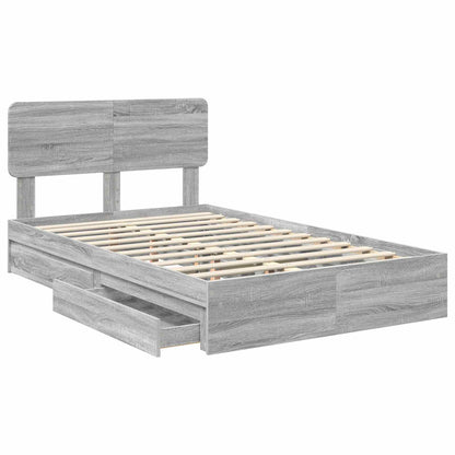Letto con Contenitore con testiera Grigio Sonoma 135 x 190 cm