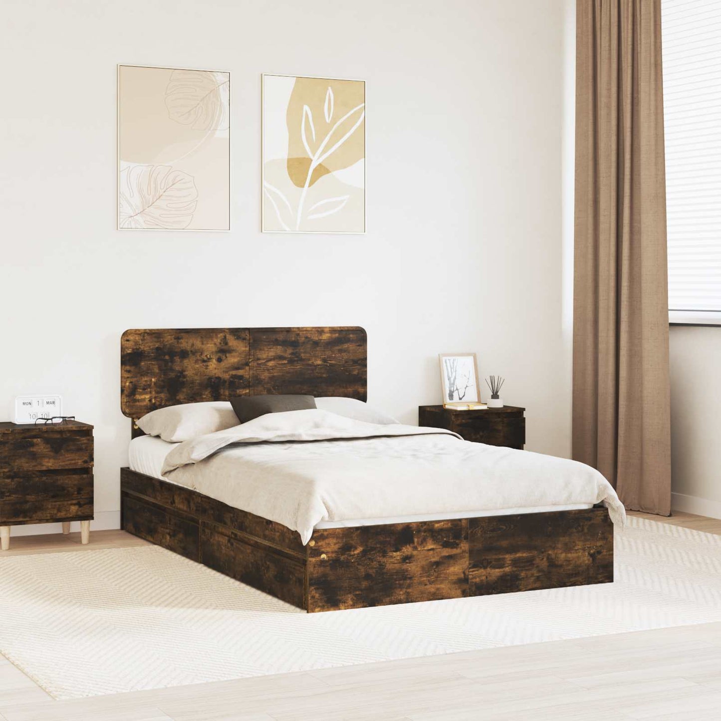 Letto con Contenitore con testiera Rovere fumÃ© 120 x 190 cm