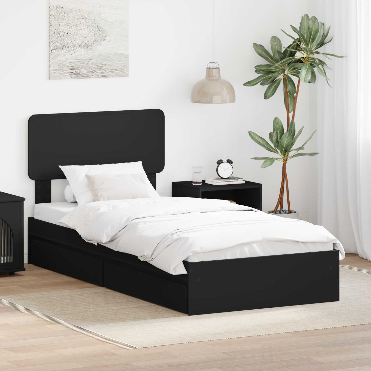 Letto con Contenitore Nero 100 x 200 cm Legno multistrato