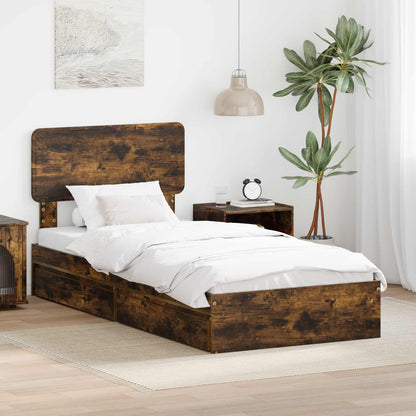 Letto con Contenitore con testiera Rovere fumÃ© 100 x 200 cm