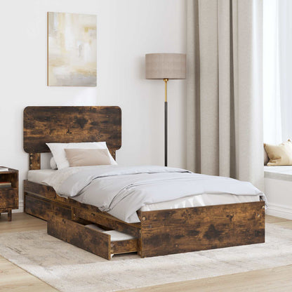 Letto con Contenitore con testiera Rovere fumÃ© 100 x 200 cm