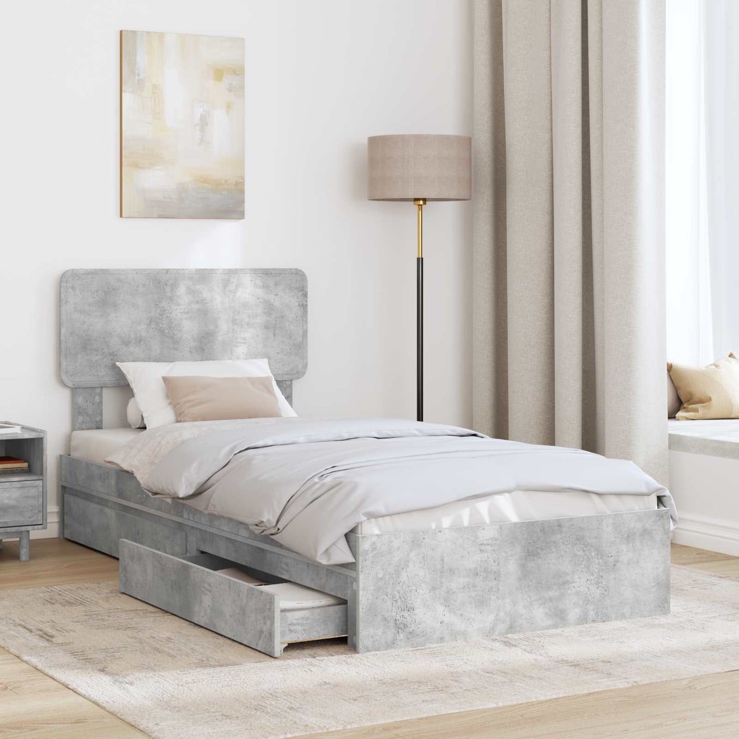Letto con Contenitore con testiera Grigio cemento 90 x 200 cm
