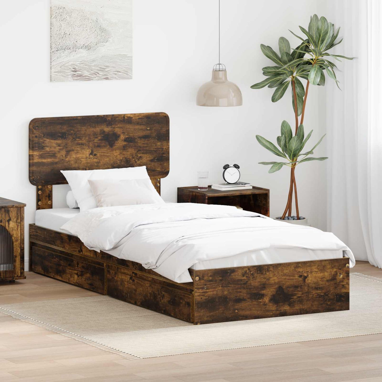 Letto con Contenitore Rovere fumÃ© 90 x 190 cm Legno multistrato