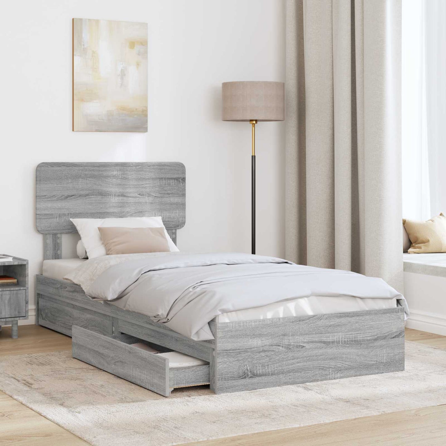 Letto con Contenitore con testiera Grigio Sonoma 90 x 190 cm