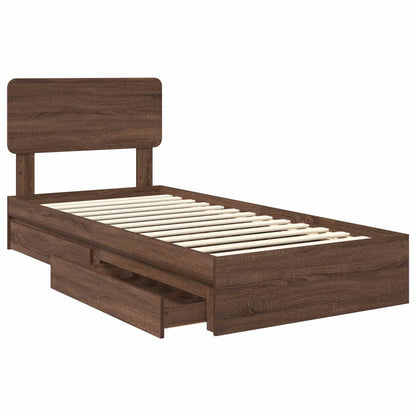 Letto con Contenitore con testiera Rovere Marrone 90 x 190 cm