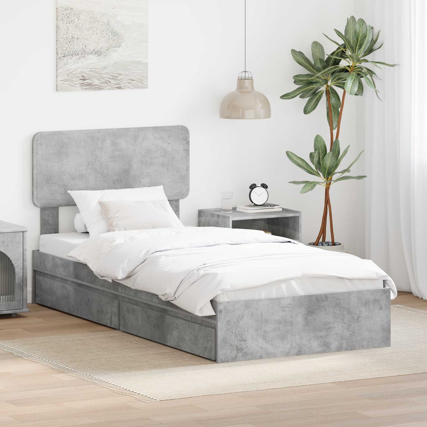 Letto con Contenitore con testiera Grigio cemento 70 x 190 cm