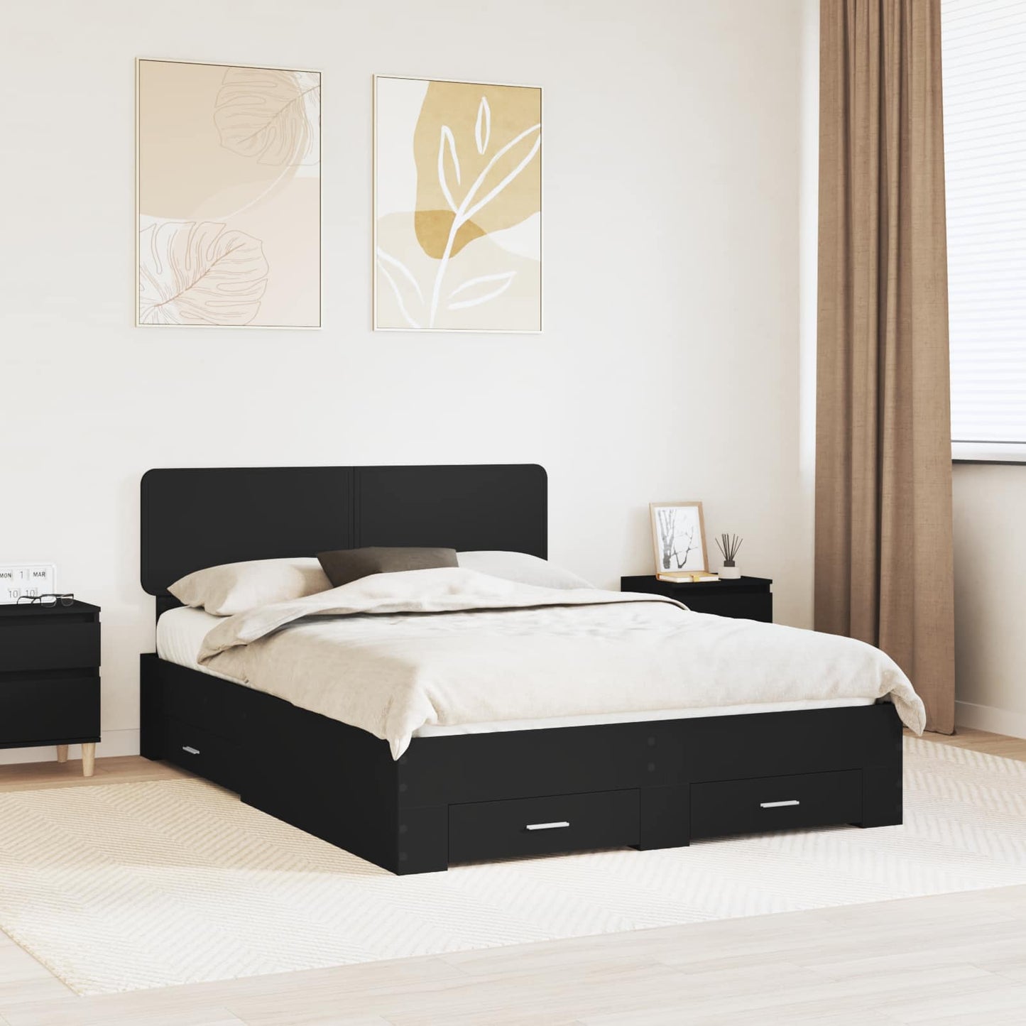 Struttura del letto Nero 150 x 200 cm Legno multistrato