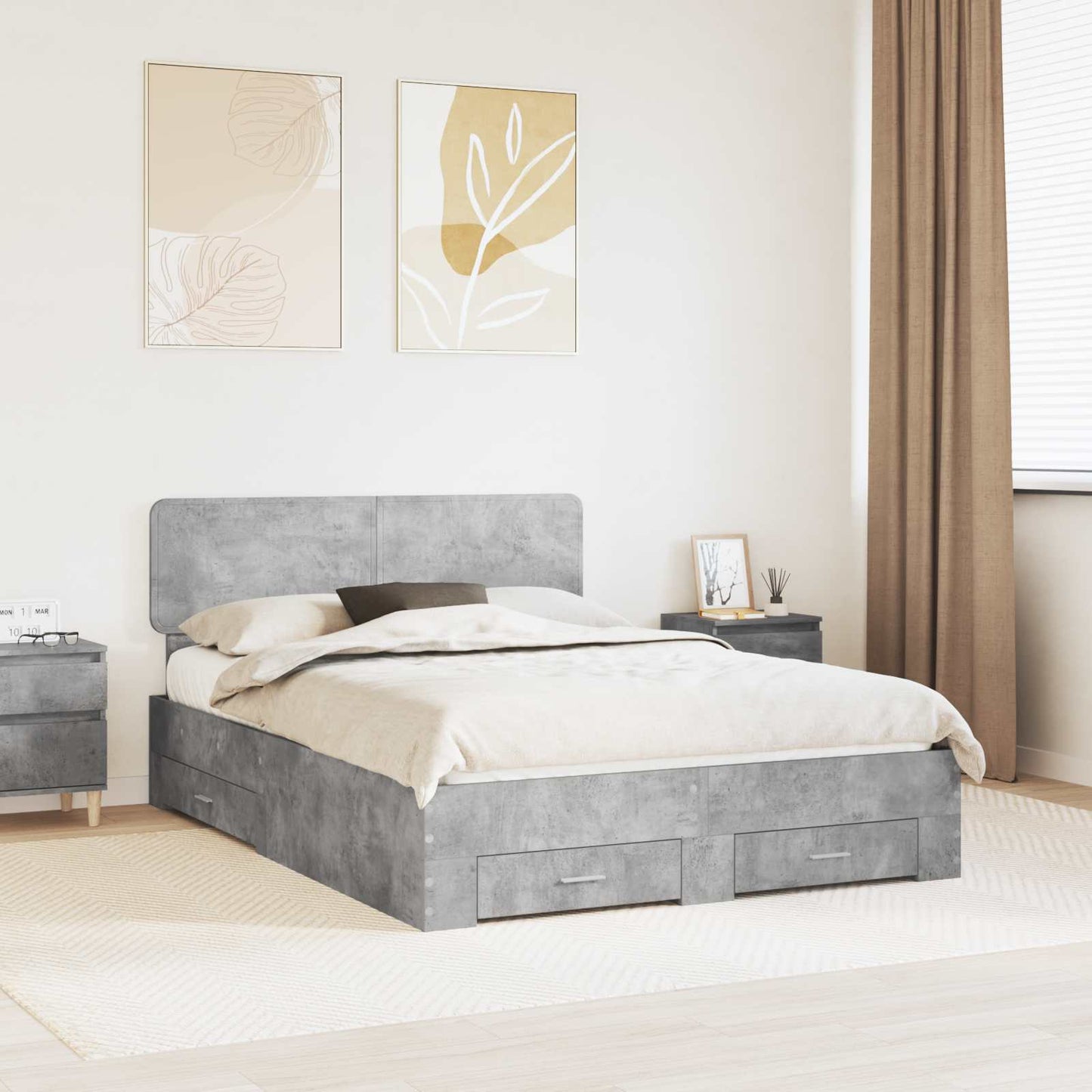 Struttura del letto con testiera Grigio cemento 140 x 200 cm