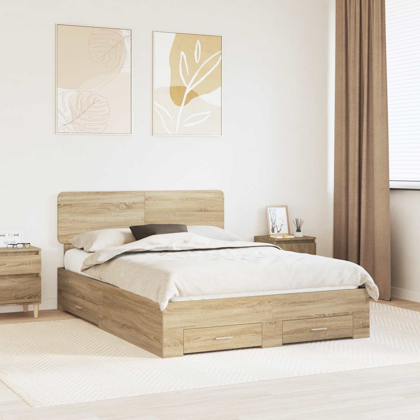 Struttura del letto con testiera Rovere Sonoma 140 x 190 cm