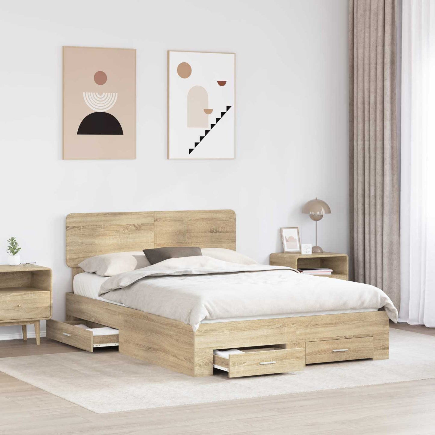 Struttura del letto con testiera Rovere Sonoma 140 x 190 cm