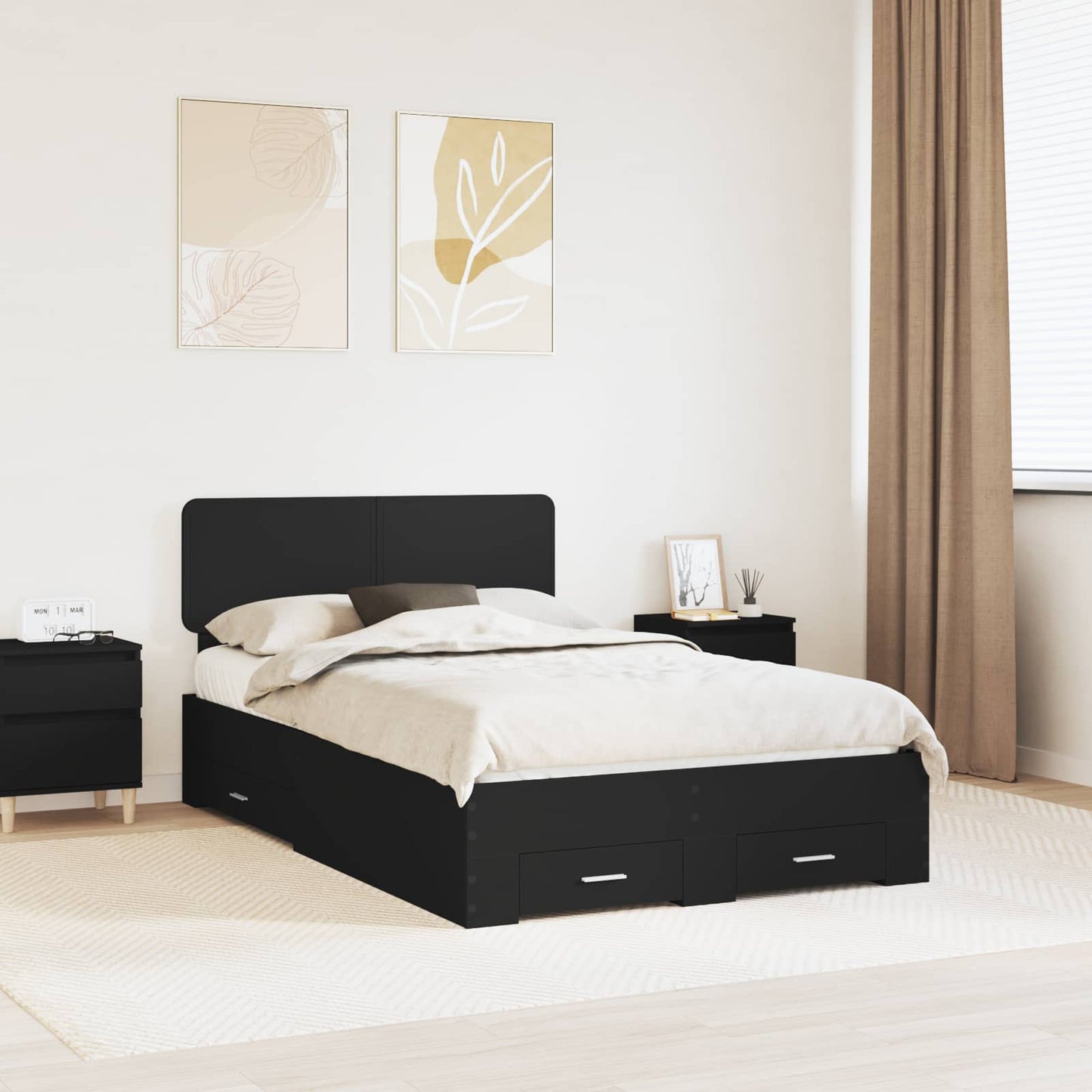 Struttura del letto Nero 135 x 190 cm Legno multistrato