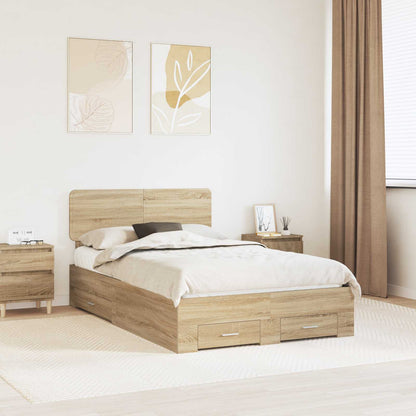 Struttura del letto con testiera Rovere Sonoma 135 x 190 cm