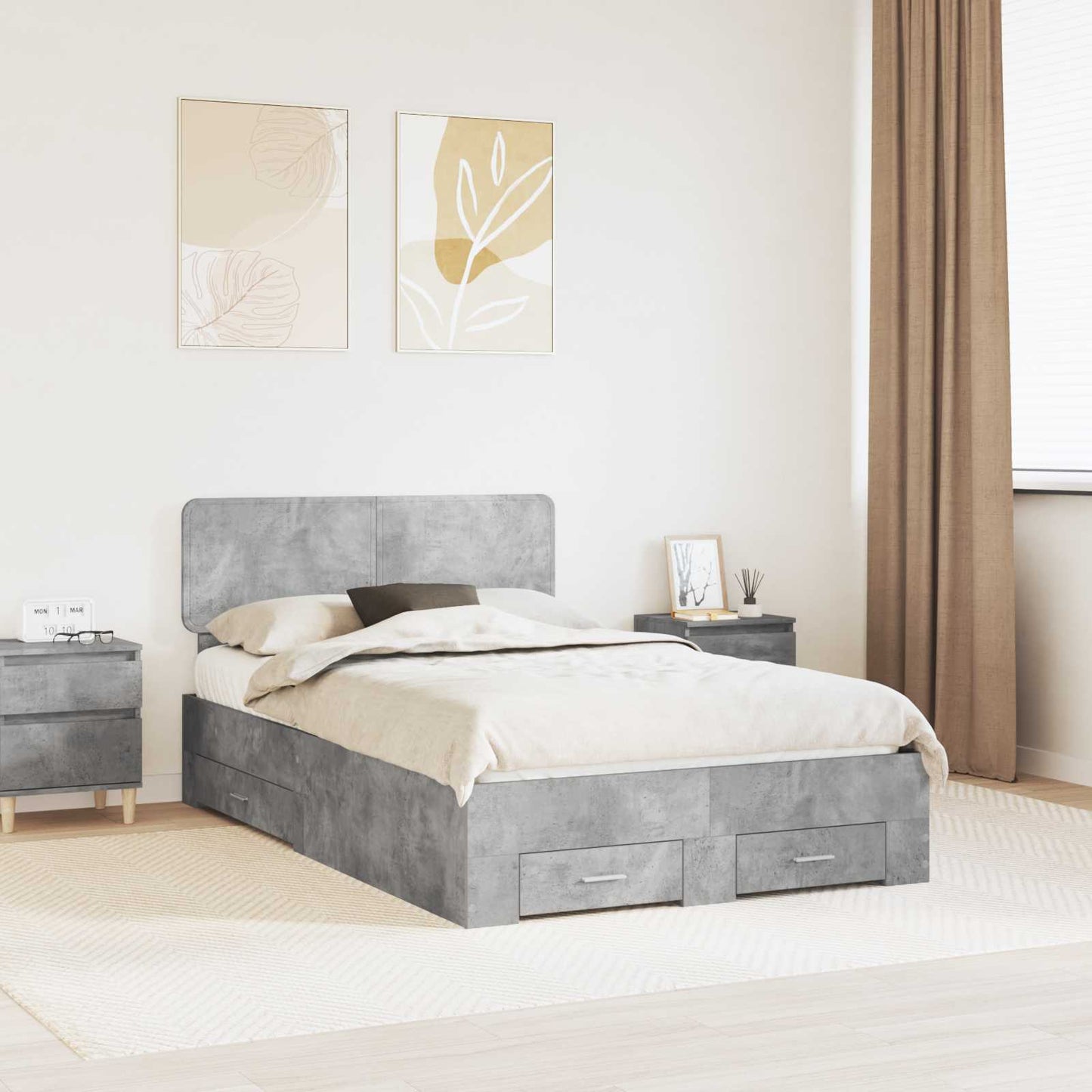 Struttura del letto con testiera Grigio cemento 135 x 190 cm