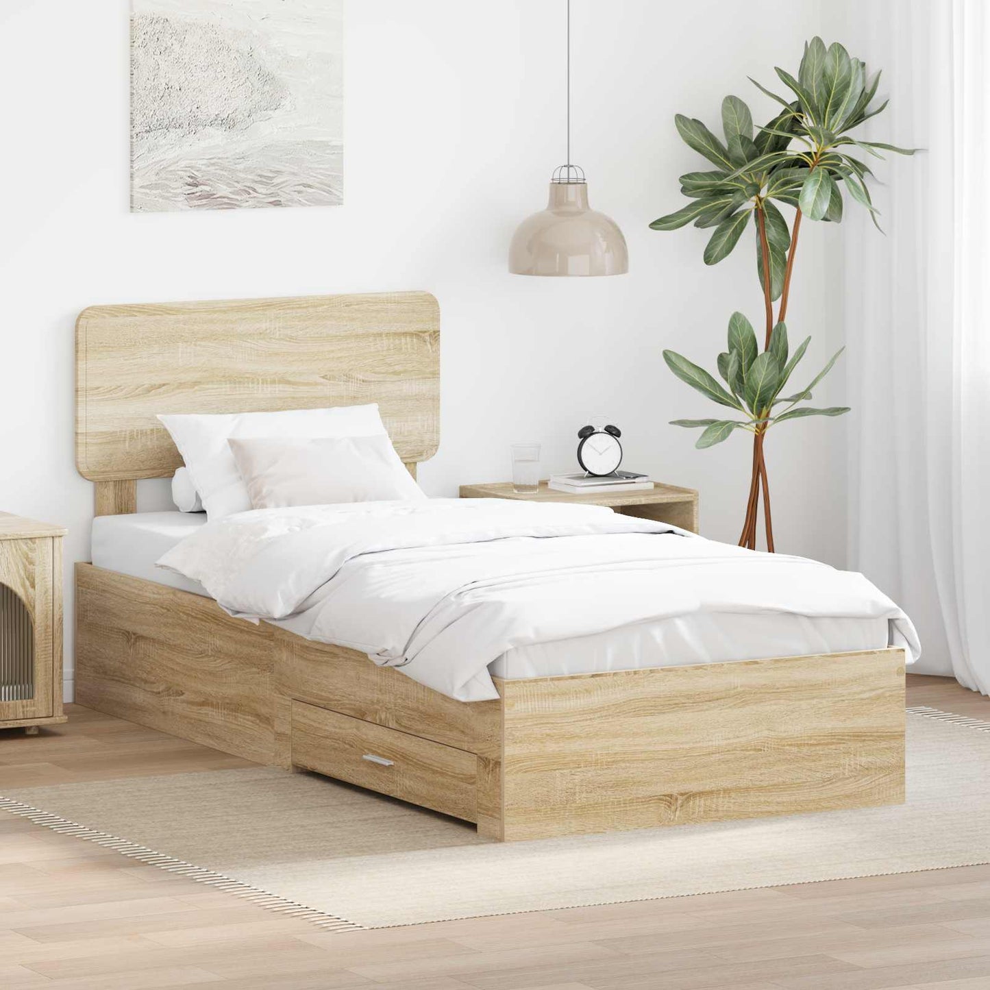 Struttura del letto con testiera Rovere Sonoma 100 x 200 cm
