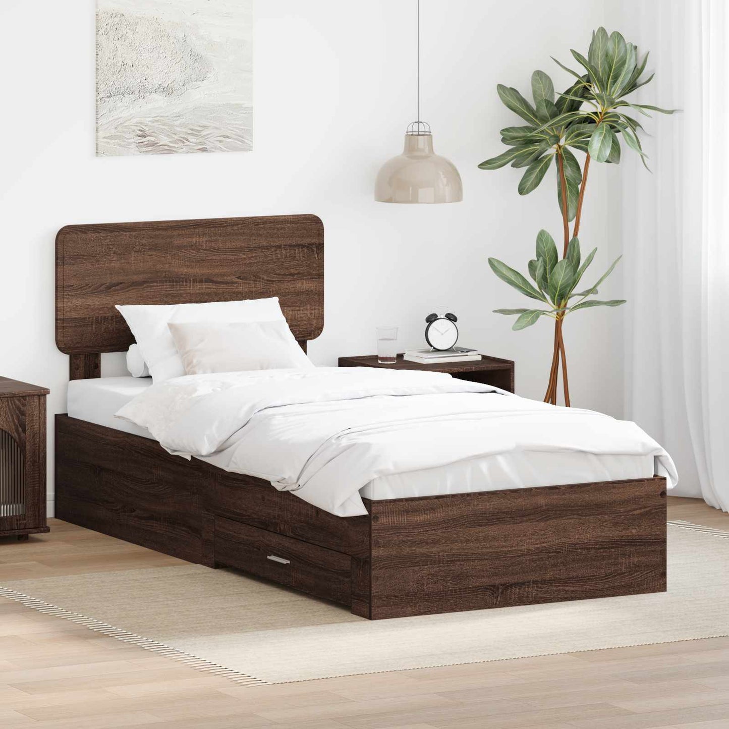 Struttura del letto con testiera Rovere Marrone 100 x 200 cm