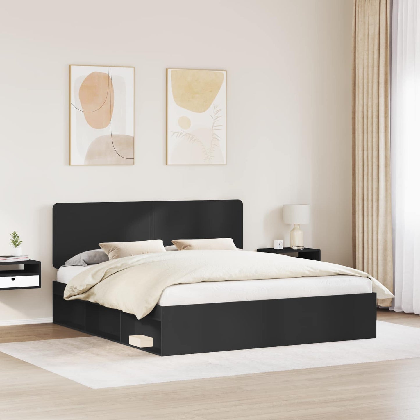 Struttura del letto Nero 200 x 200 cm Pino massello