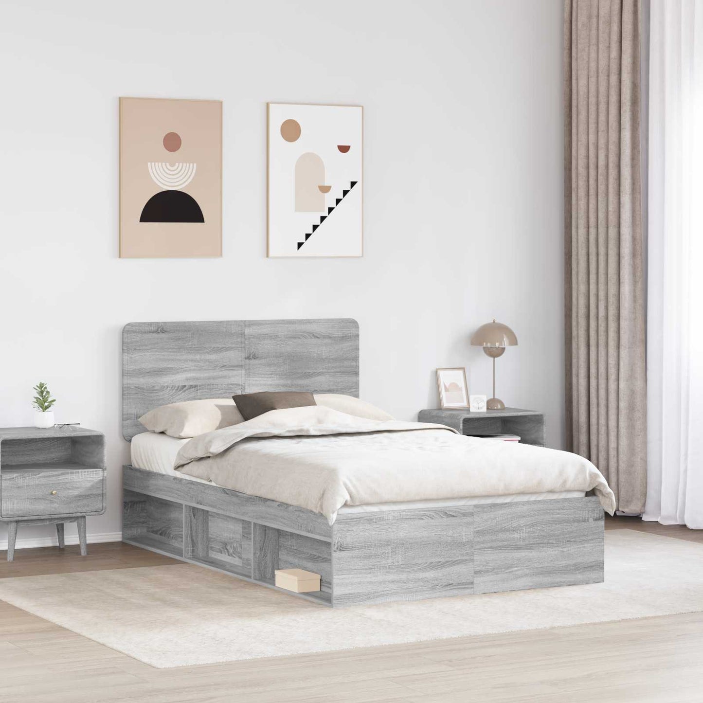 Struttura del letto Grigio Sonoma 135 x 190 cm Pino massello