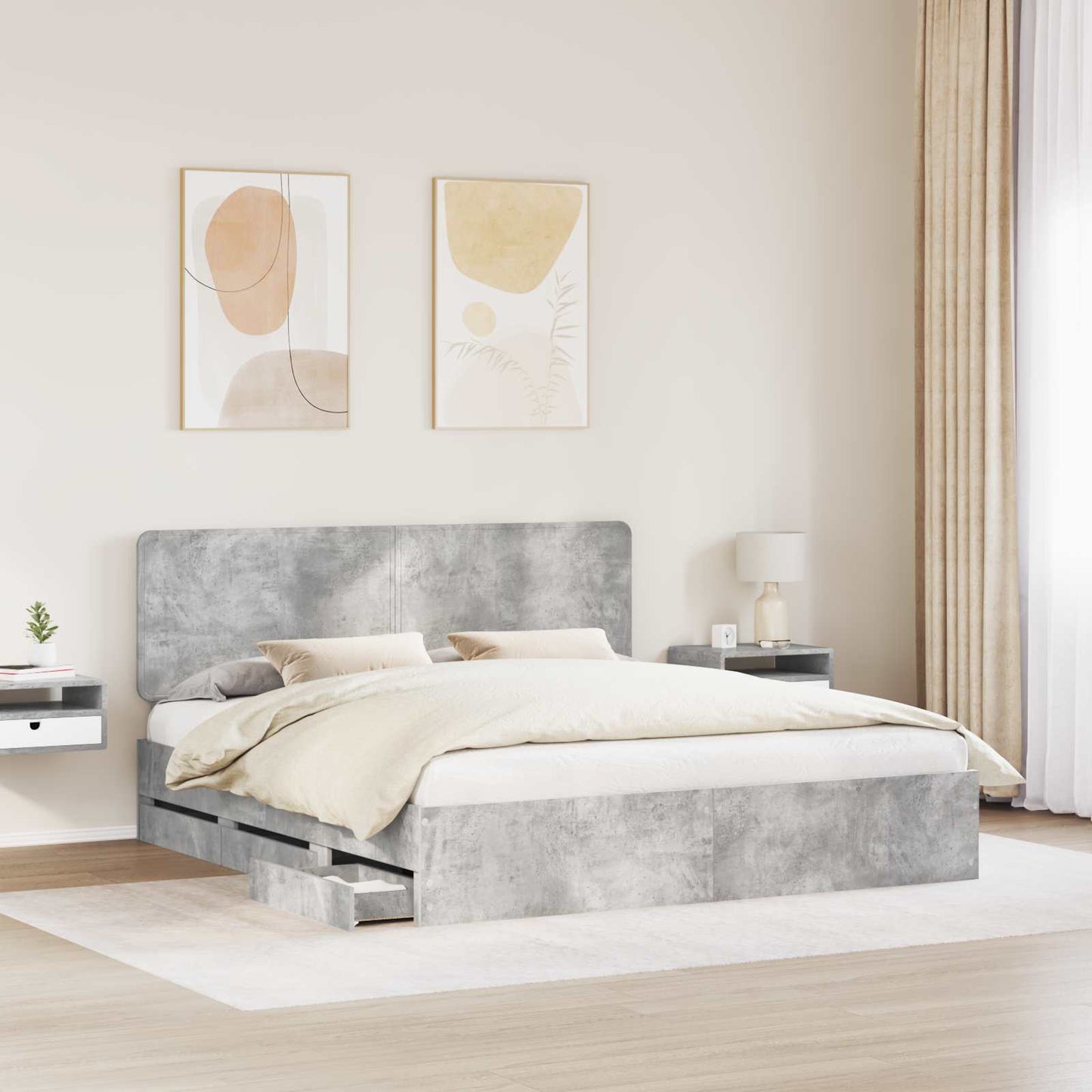Struttura del letto con cassetto Grigio cemento 200 x 200 cm