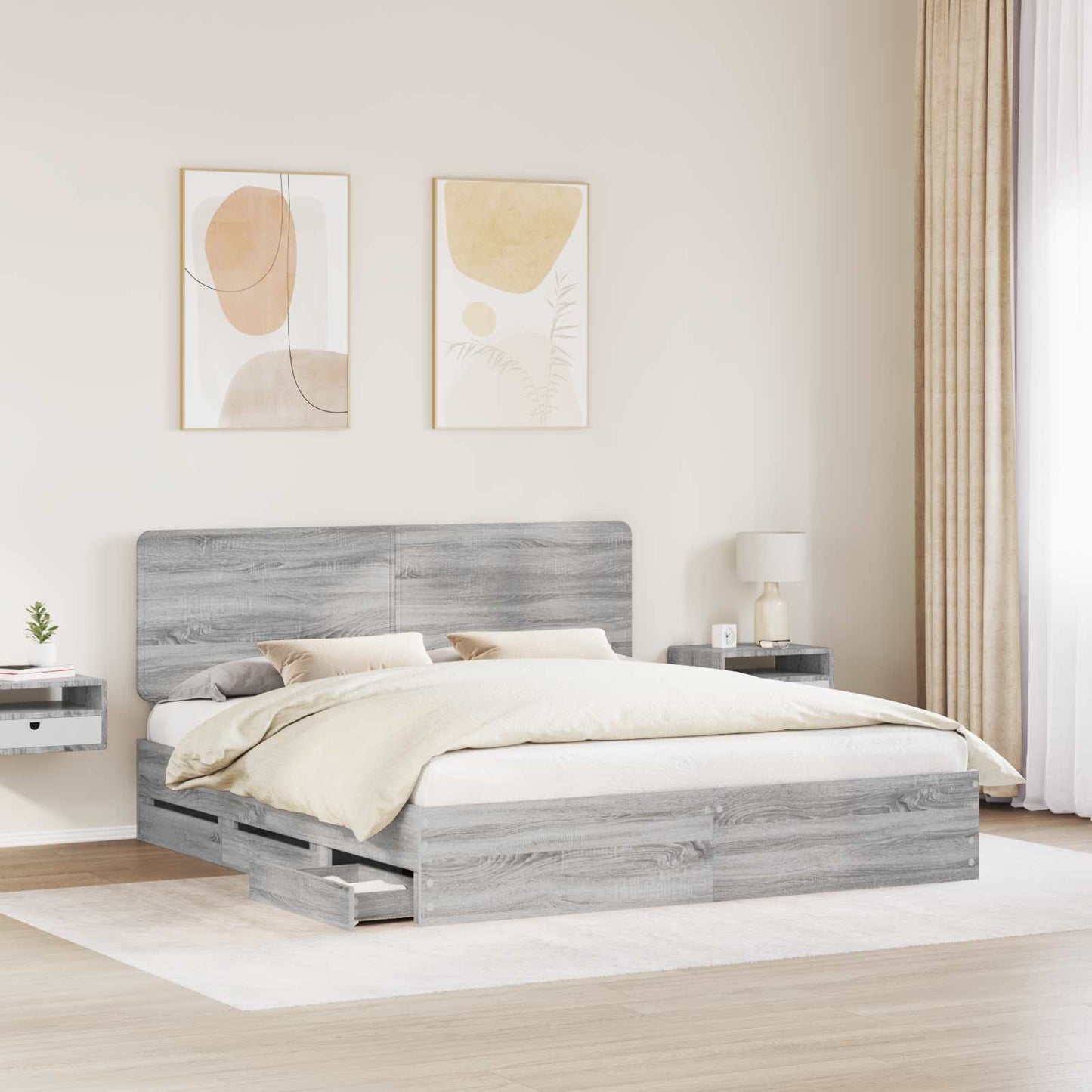 Struttura del letto con cassetto Grigio Sonoma 200 x 200 cm