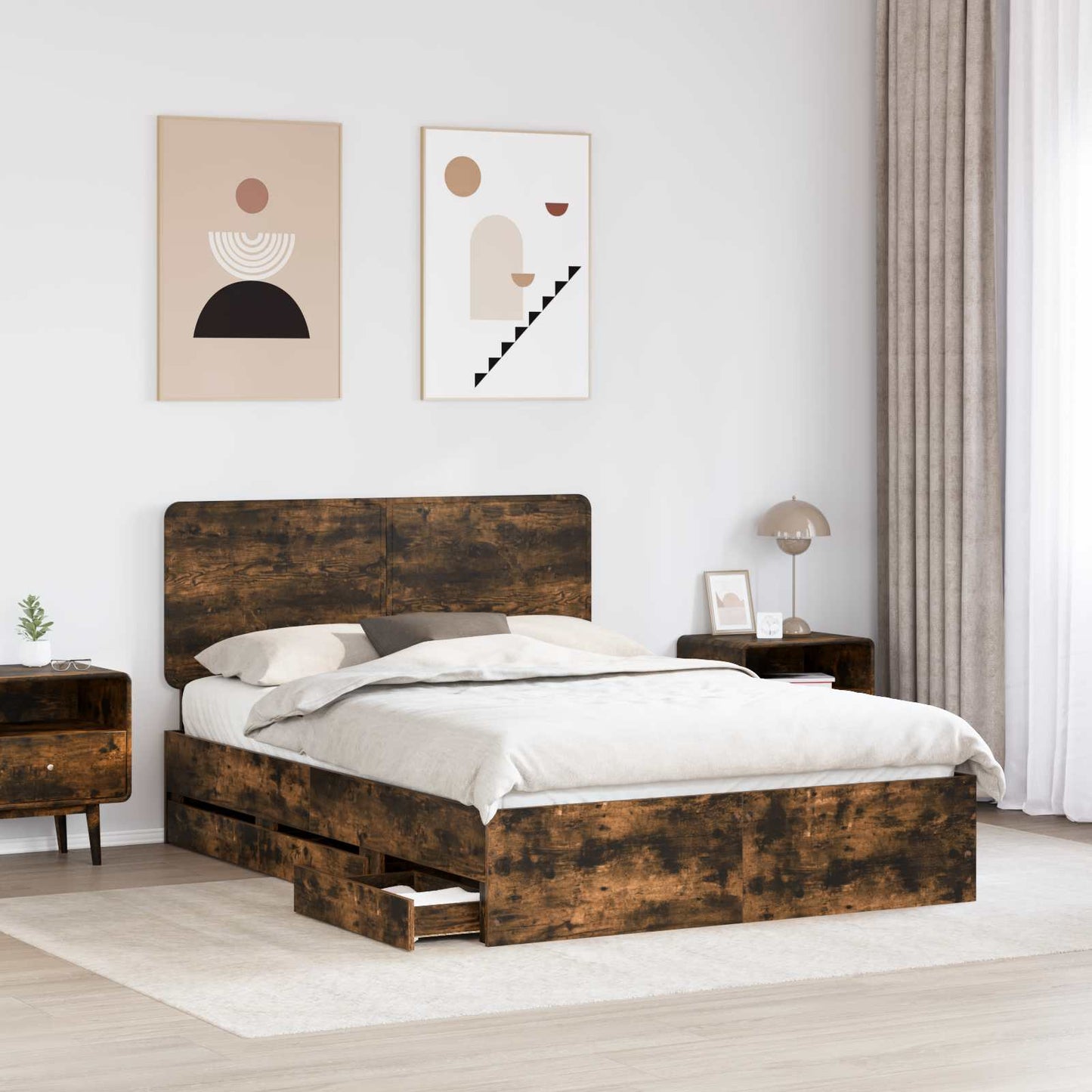 Struttura del letto con cassetto Rovere fumÃ© 150 x 200 cm