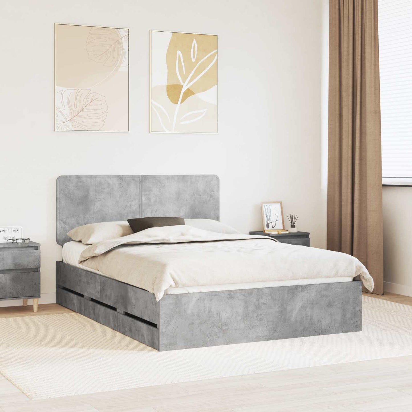 Struttura del letto con cassetto Grigio cemento 140 x 200 cm