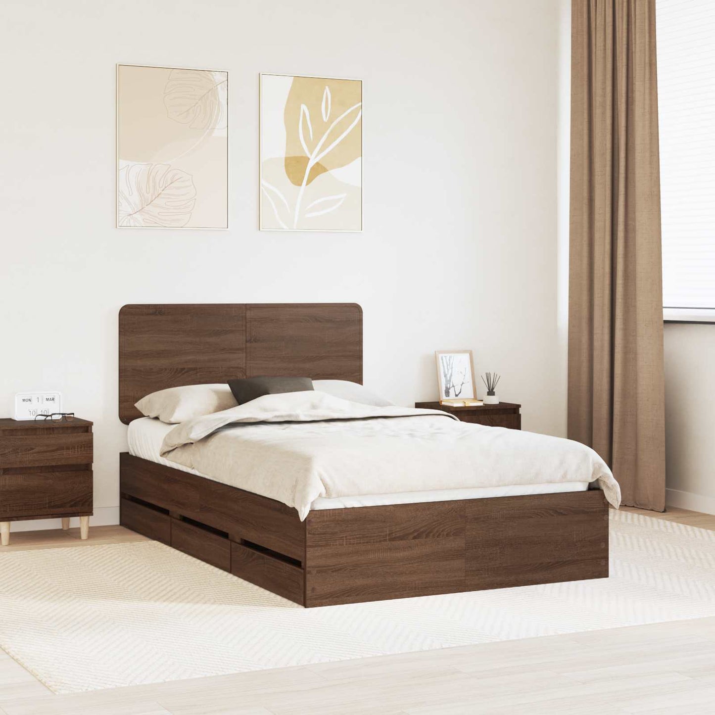 Struttura del letto con cassetto Rovere Marrone 135 x 190 cm