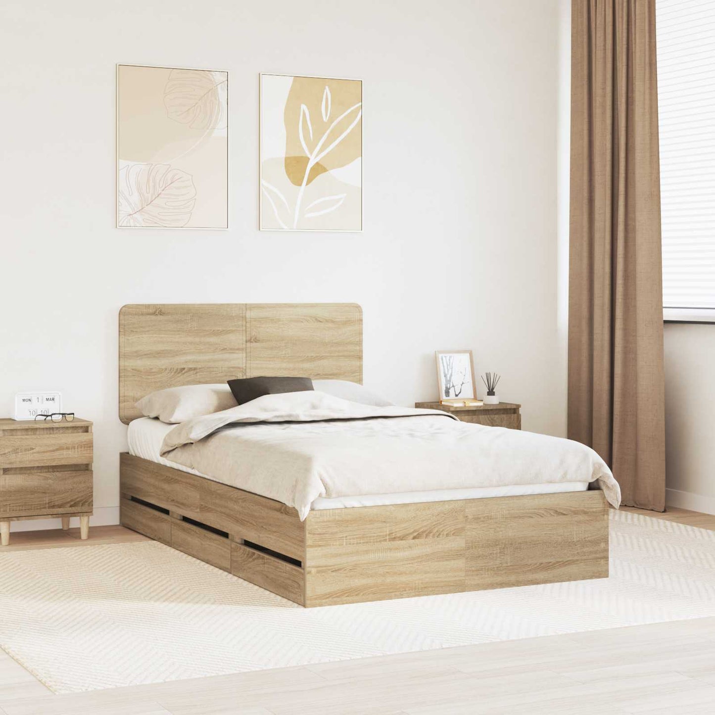 Struttura del letto con cassetto Rovere Sonoma 120 x 190 cm