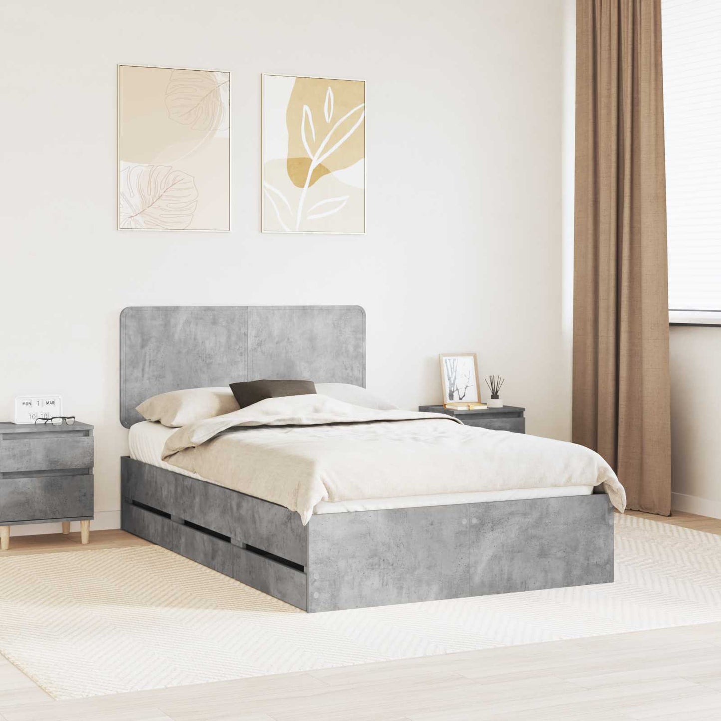 Struttura del letto con cassetto Grigio cemento 120 x 190 cm