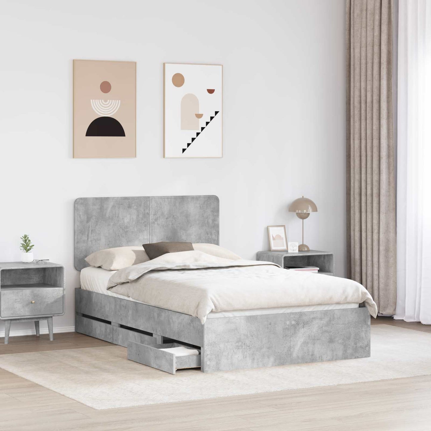 Struttura del letto con cassetto Grigio cemento 120 x 190 cm