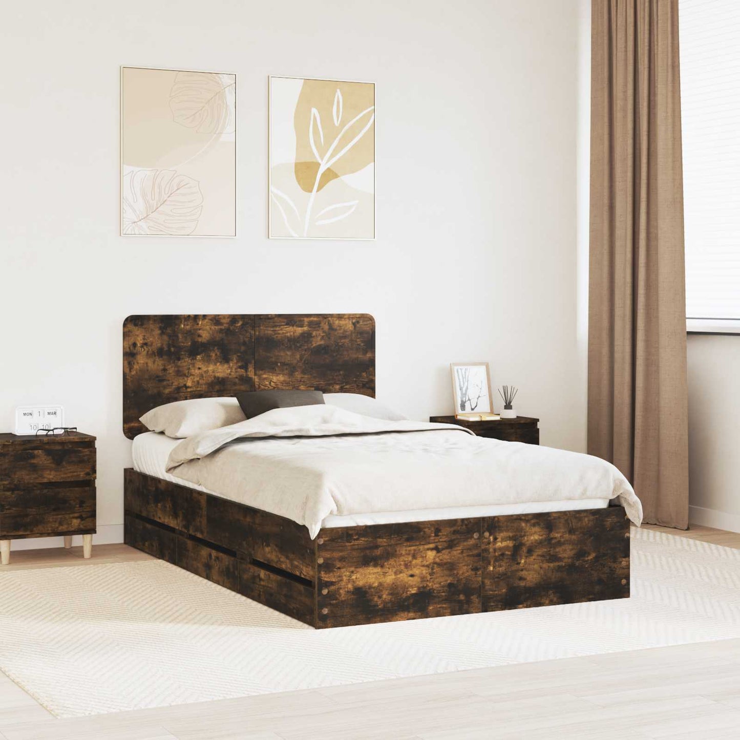 Struttura del letto con cassetto Rovere fumÃ© 120 x 190 cm