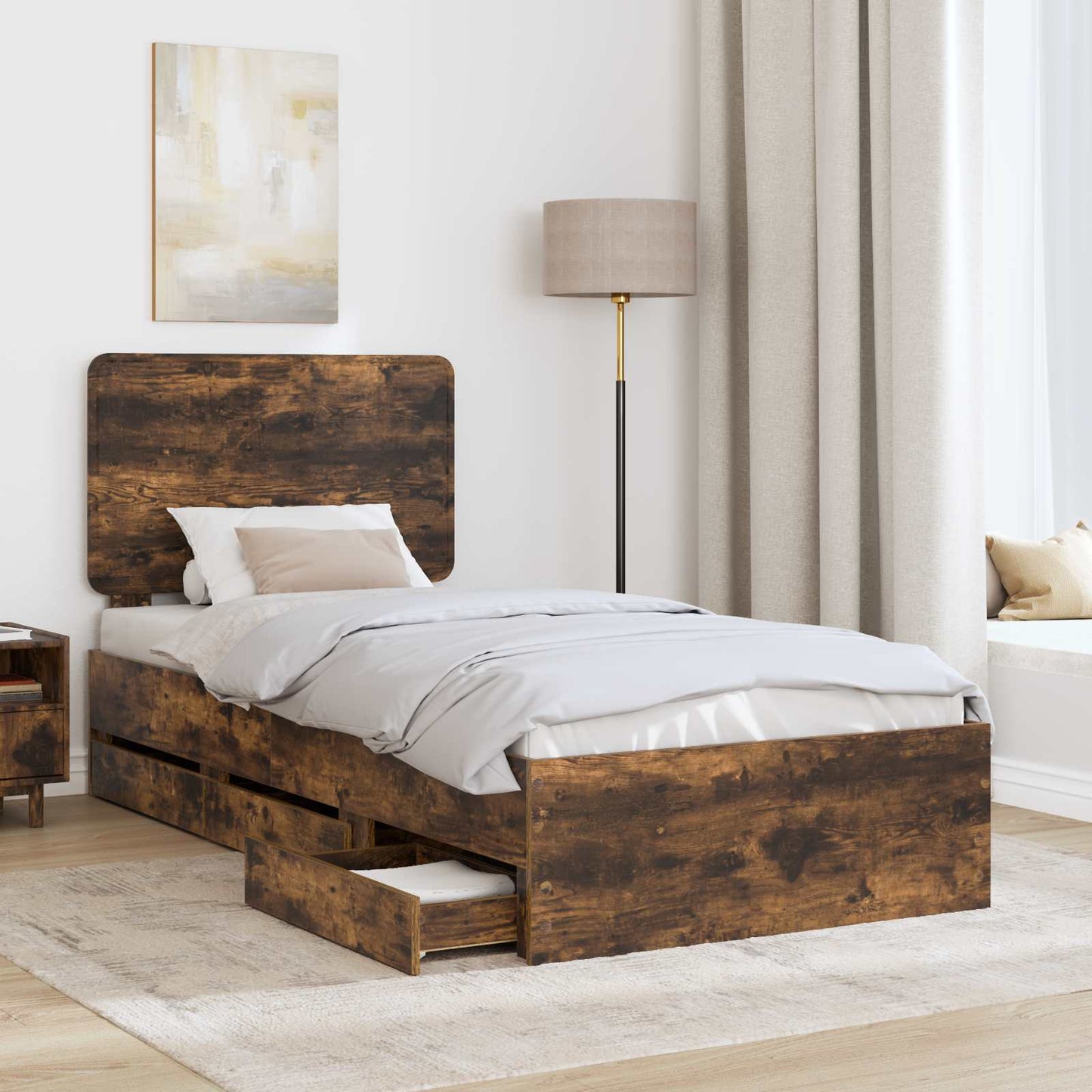 Struttura del letto con cassetto Rovere fumÃ© 90 x 190 cm