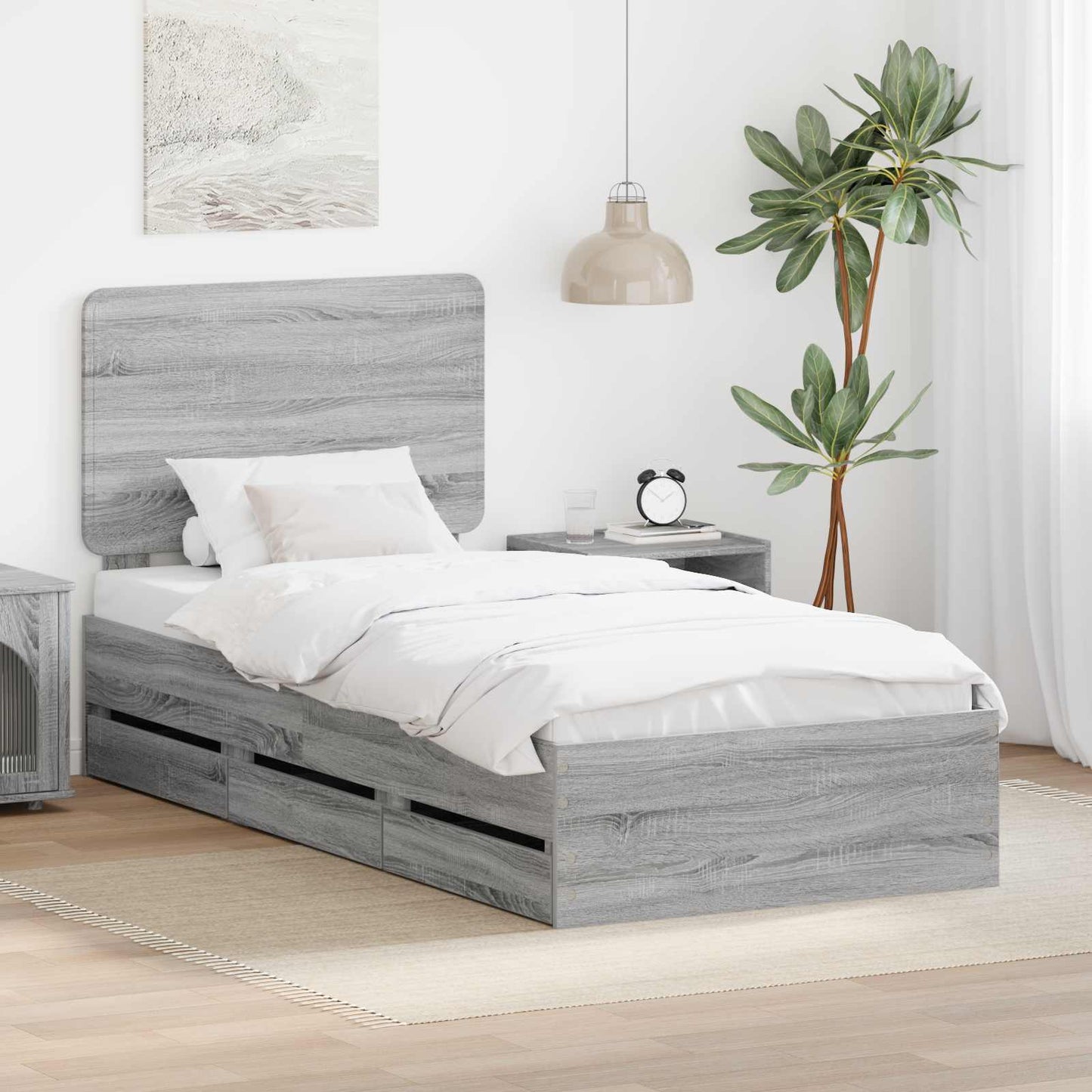 Struttura del letto con cassetto Grigio Sonoma 90 x 190 cm