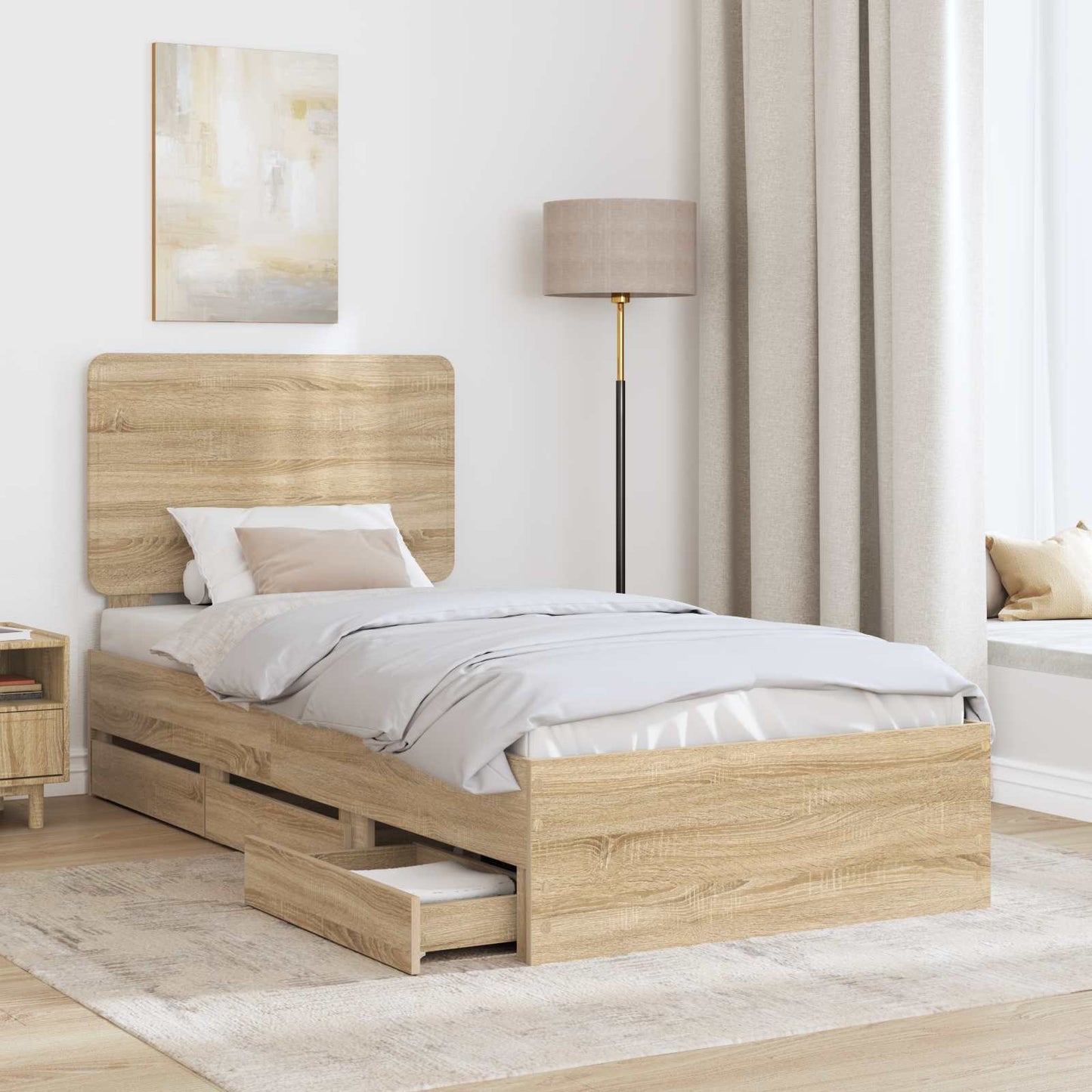 Struttura del letto con cassetto Rovere Sonoma 75 x 190 cm