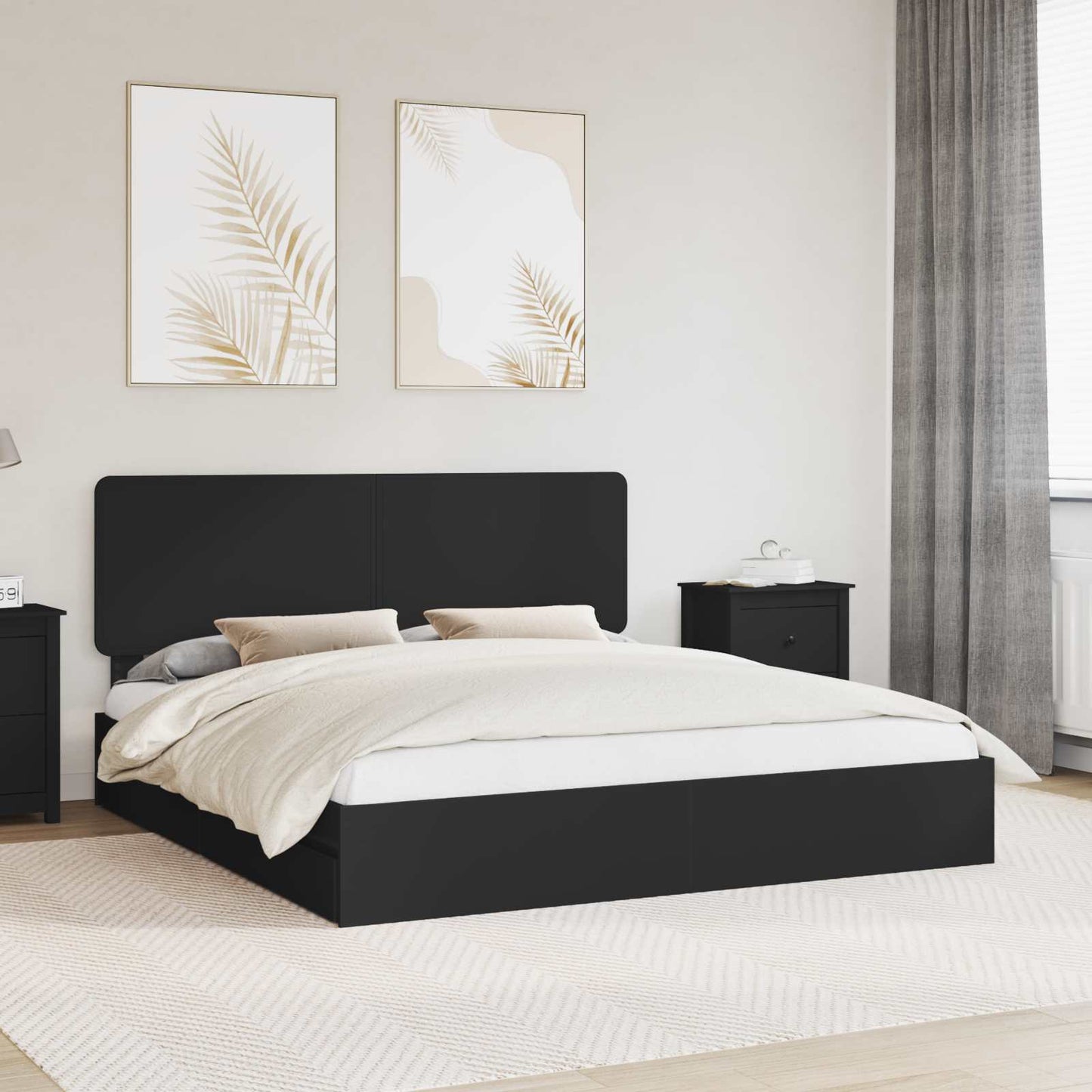 Letto con Contenitore Nero 200 x 200 cm Legno multistrato
