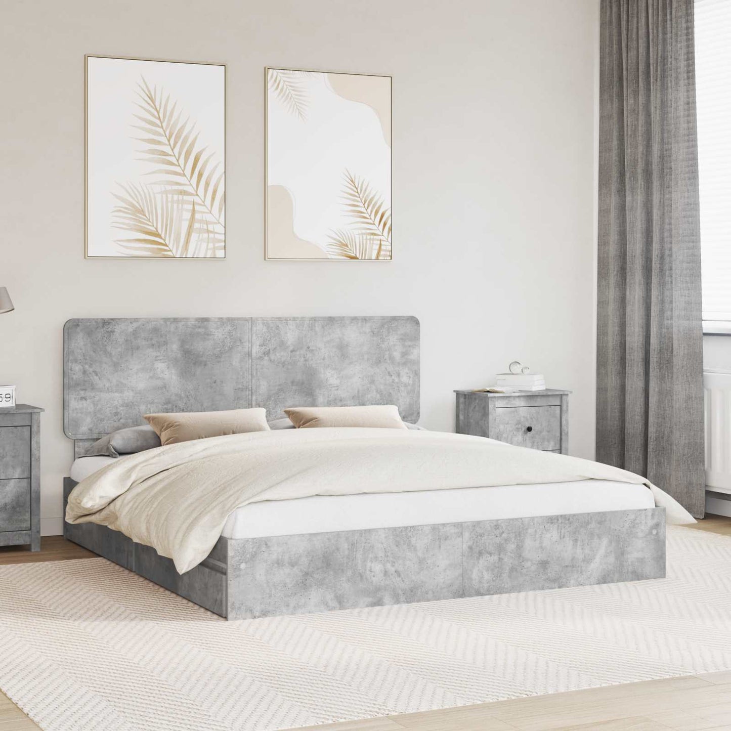 Letto con Contenitore con testiera Grigio cemento 180 x 200 cm