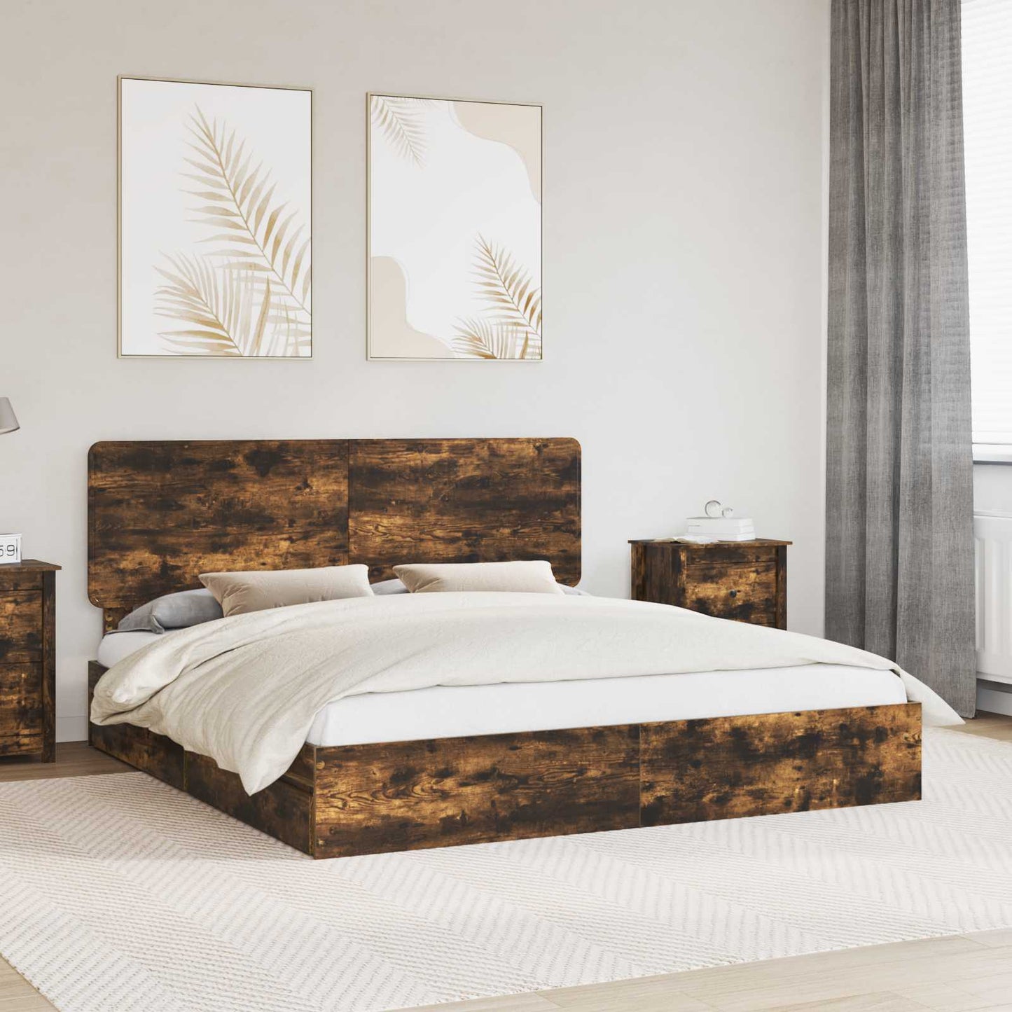 Letto con Contenitore con testiera Rovere fumÃ© 180 x 200 cm