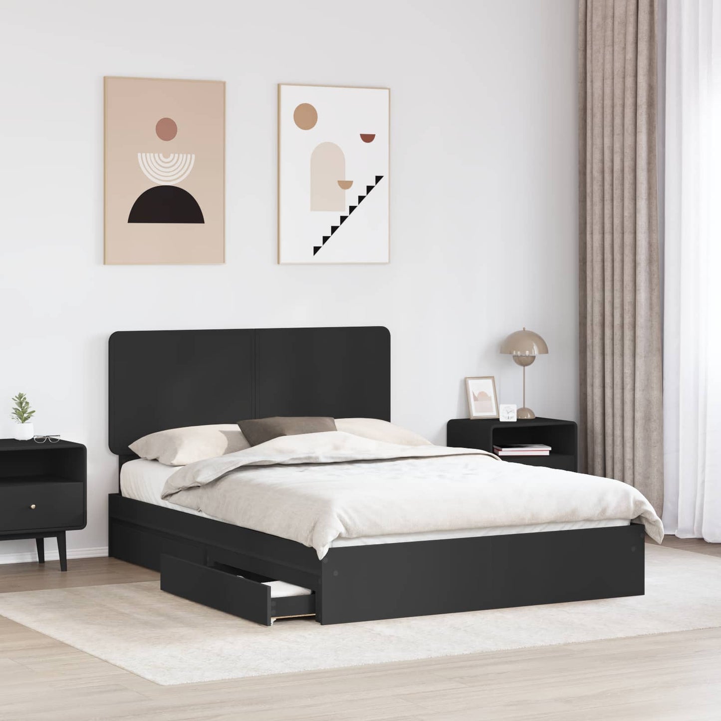 Letto con Contenitore Nero 150 x 200 cm Legno multistrato