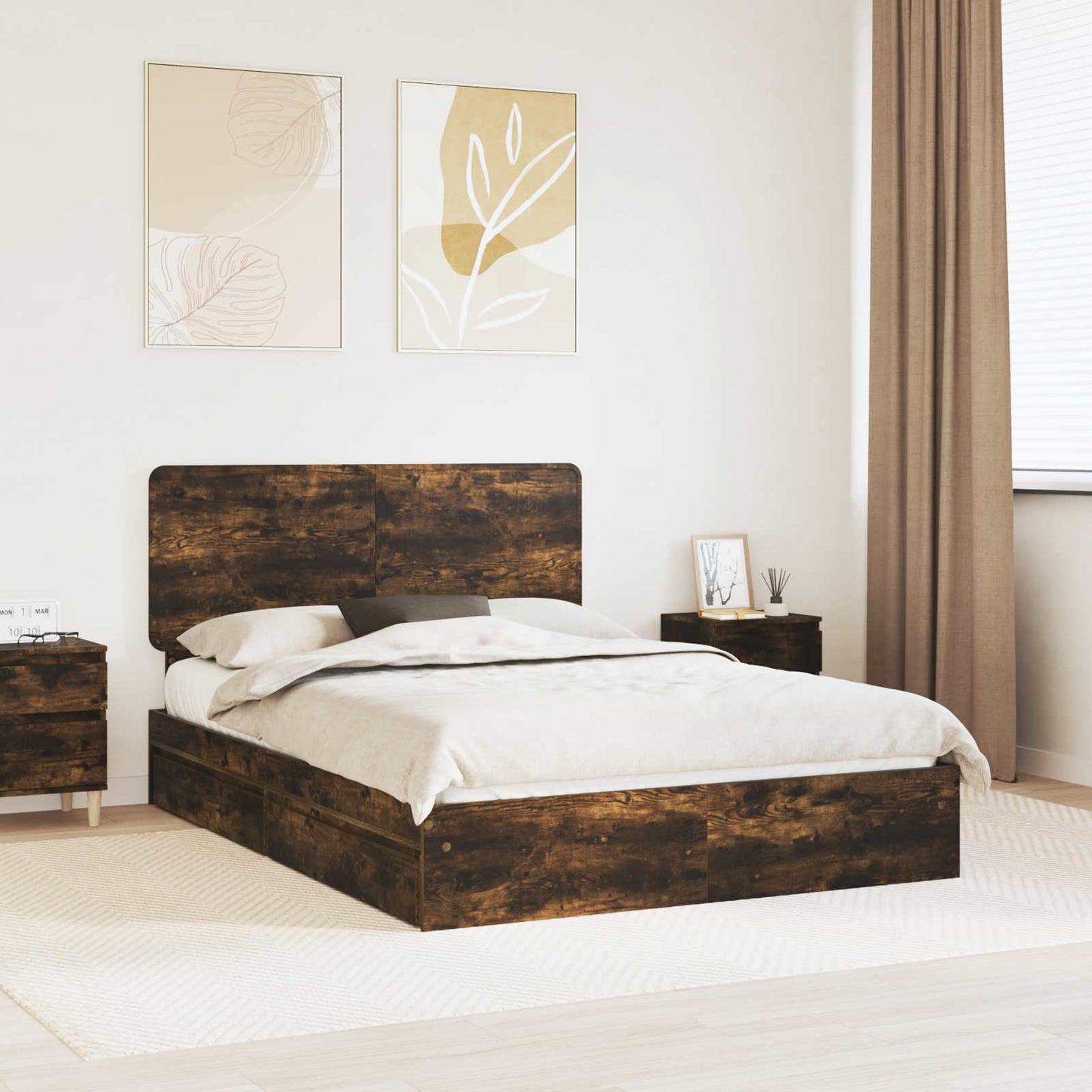Letto con Contenitore con testiera Rovere fumÃ© 150 x 200 cm