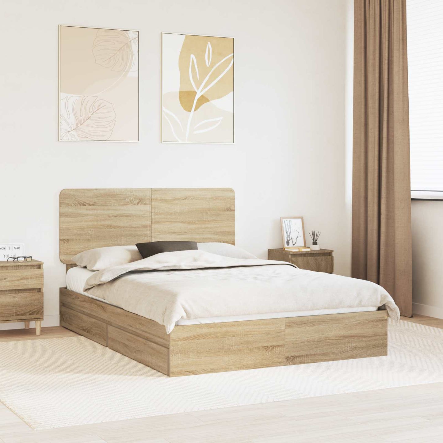 Letto con Contenitore con testiera Rovere Sonoma 140 x 200 cm