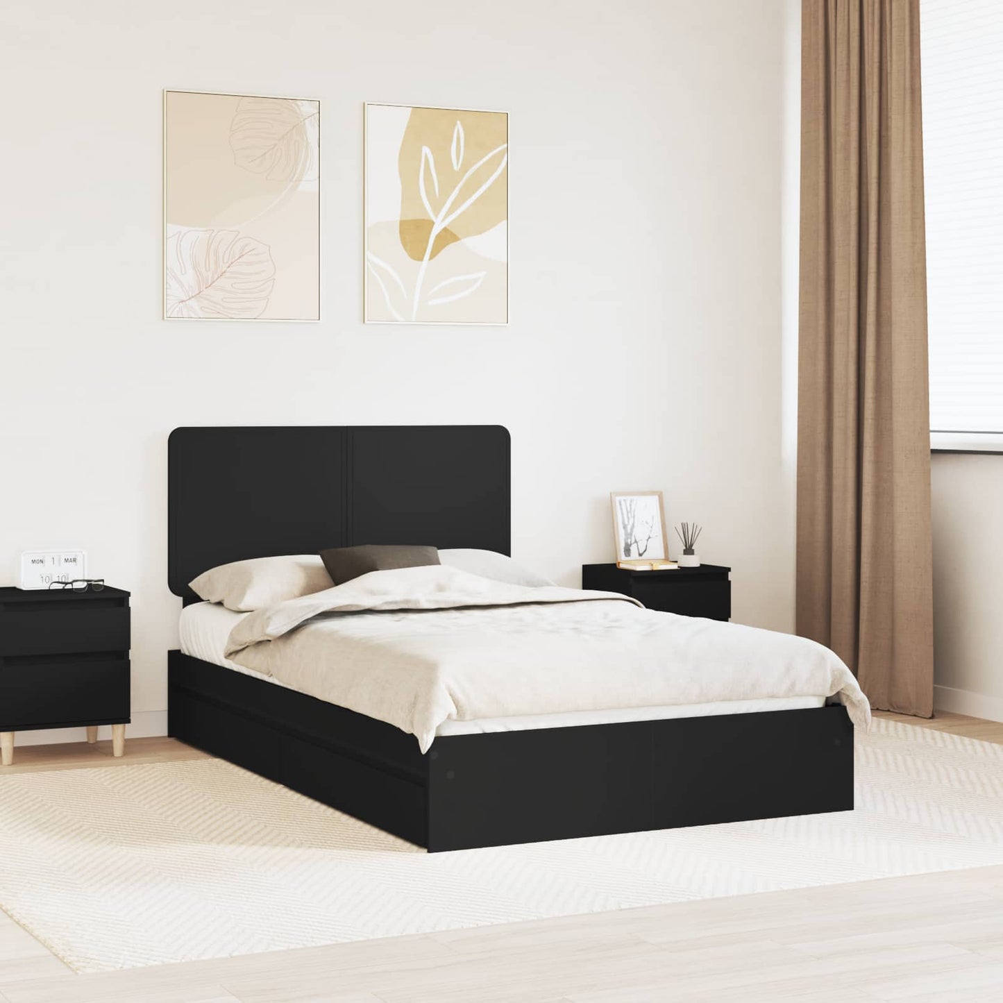 Letto con Contenitore Nero 135 x 190 cm Legno multistrato
