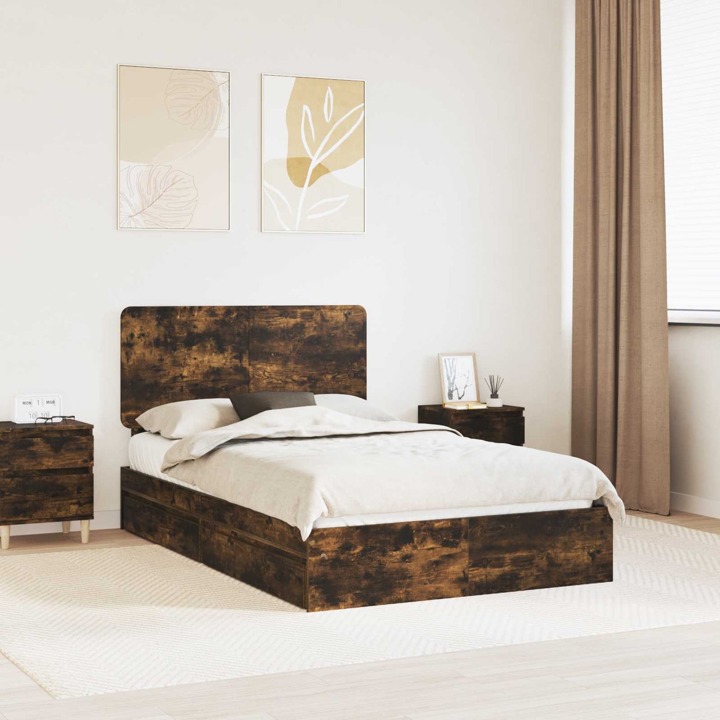 Letto con Contenitore con testiera Rovere fumé 120 x 200 cm
