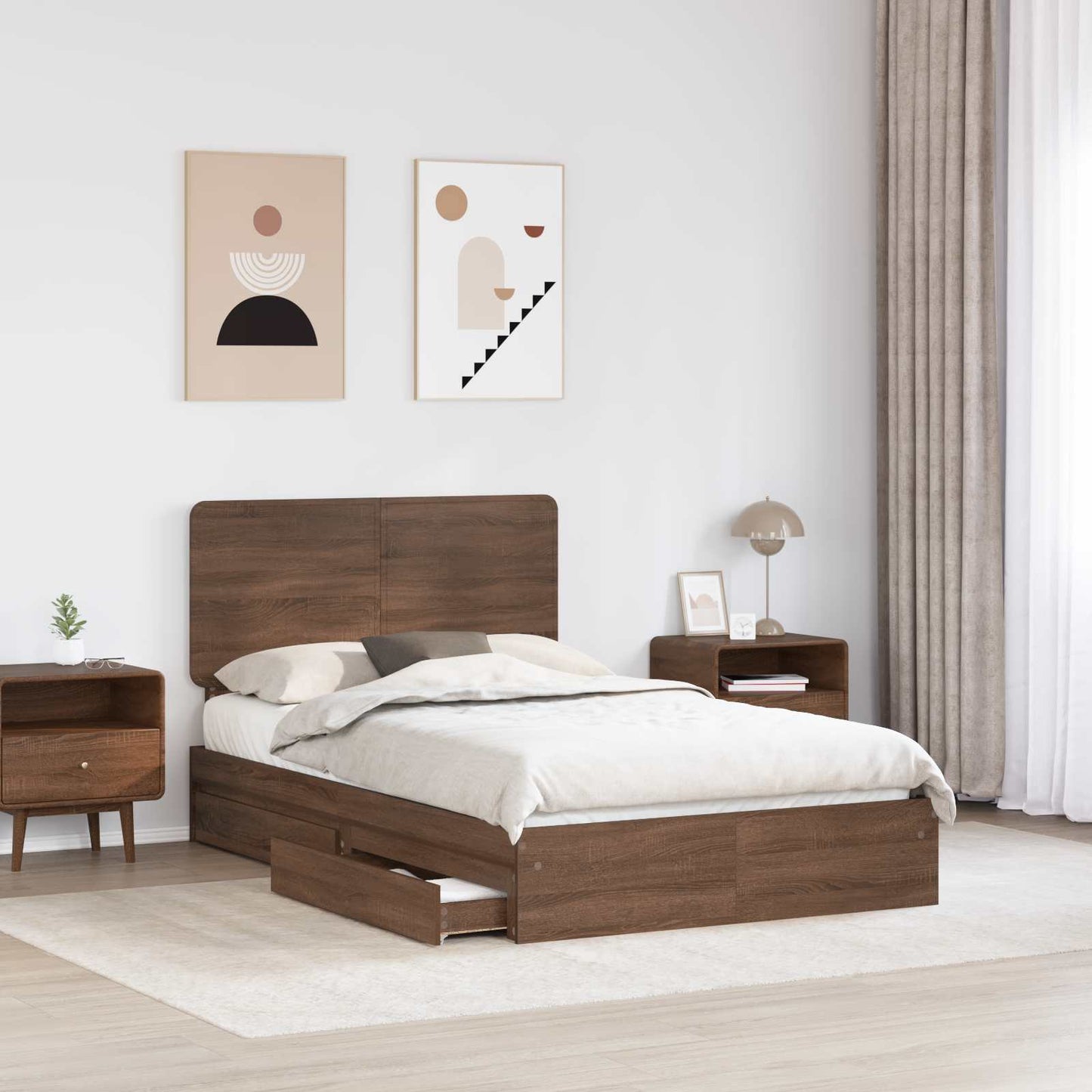 Letto con Contenitore con testiera Rovere Marrone 120 x 200 cm