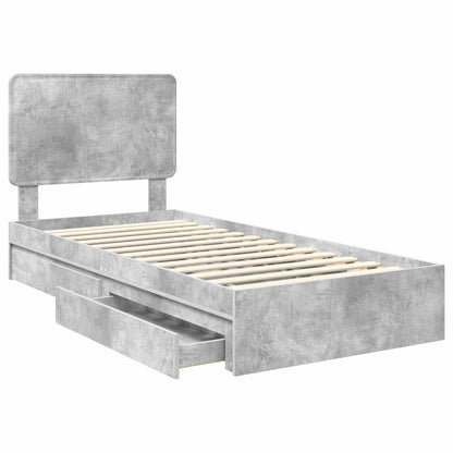 Letto con Contenitore con testiera Grigio cemento 100 x 200 cm