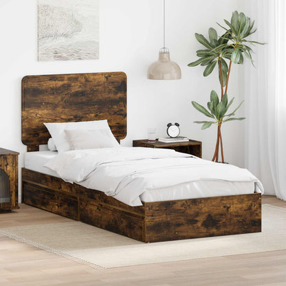 Letto con Contenitore con testiera Rovere fumÃ© 100 x 200 cm