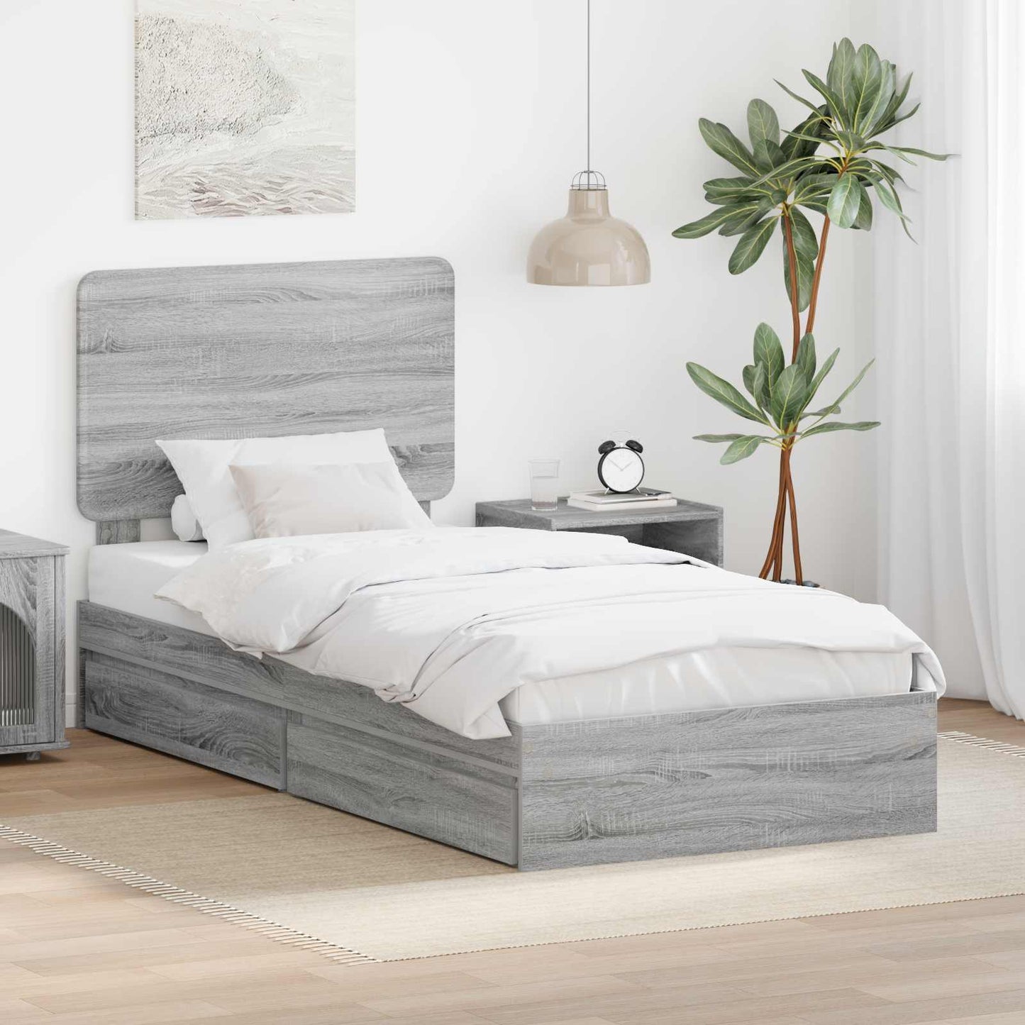 Letto con Contenitore con testiera Grigio Sonoma 100 x 200 cm