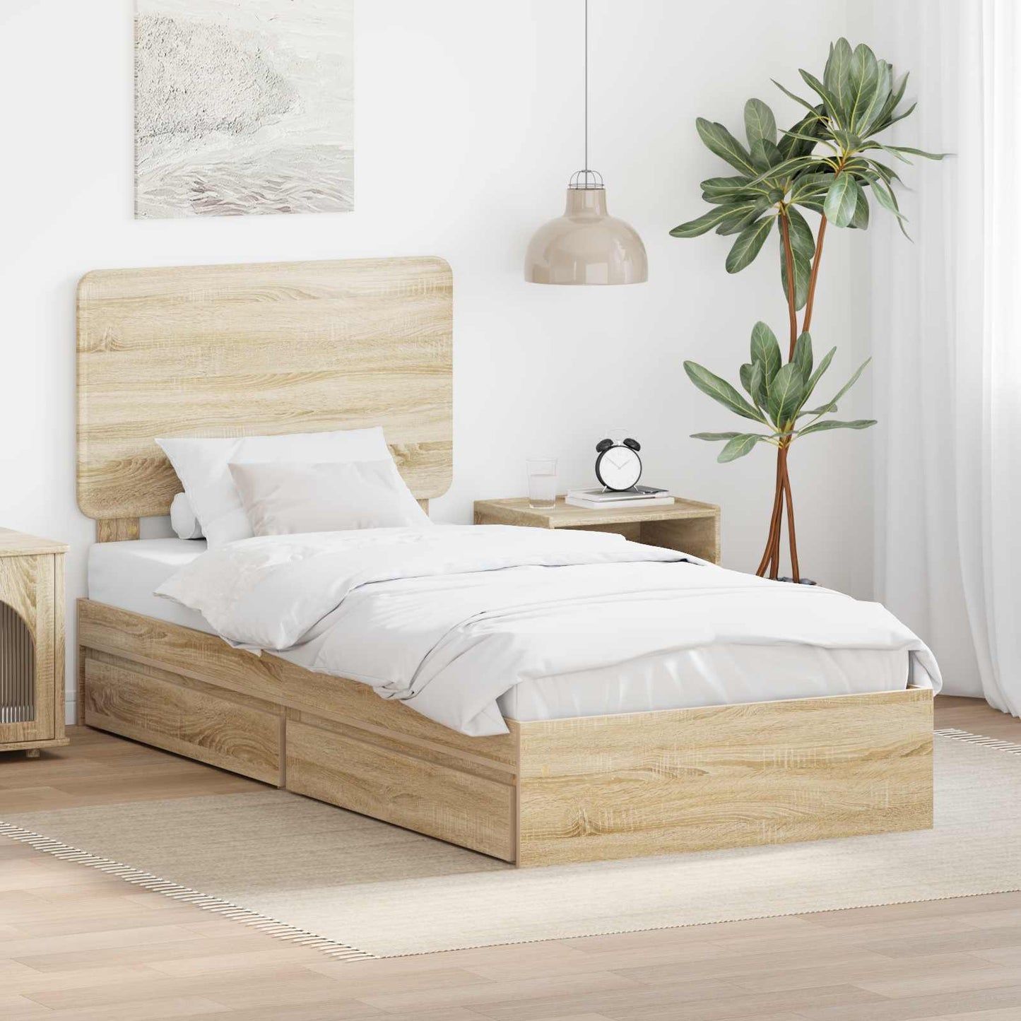 Letto con Contenitore con testiera Rovere Sonoma 90 x 200 cm