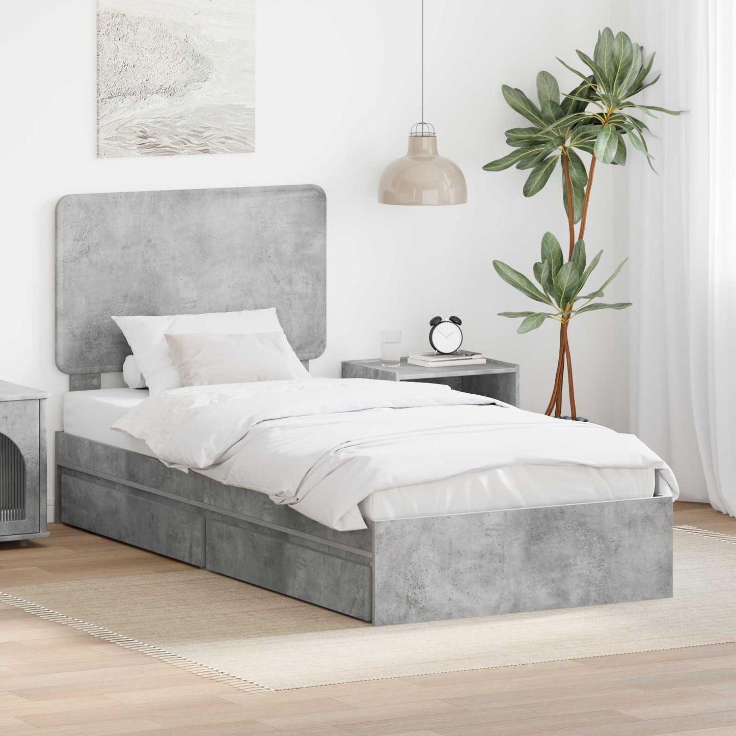 Letto con Contenitore con testiera Grigio cemento 90 x 200 cm