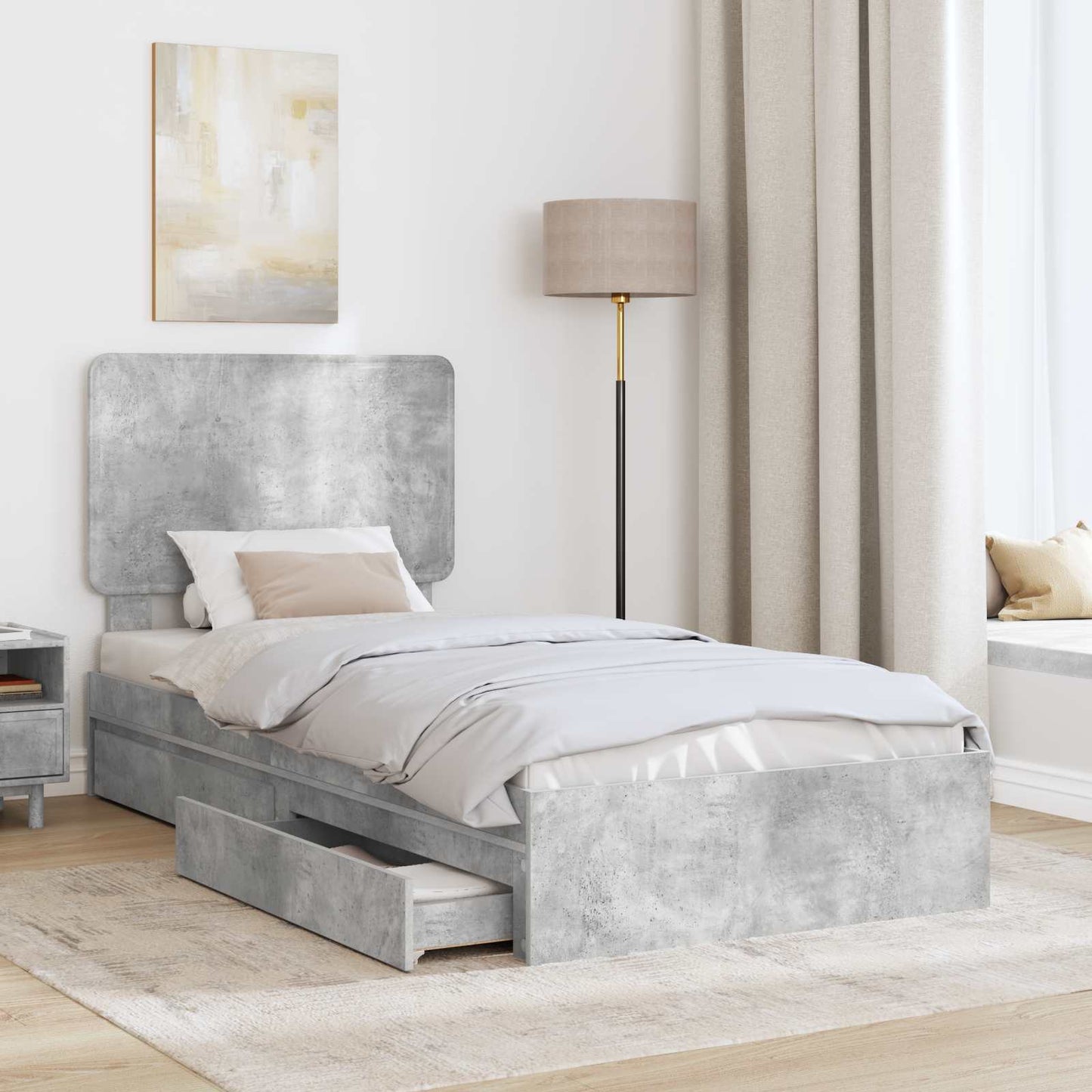 Letto con Contenitore con testiera Grigio cemento 90 x 200 cm