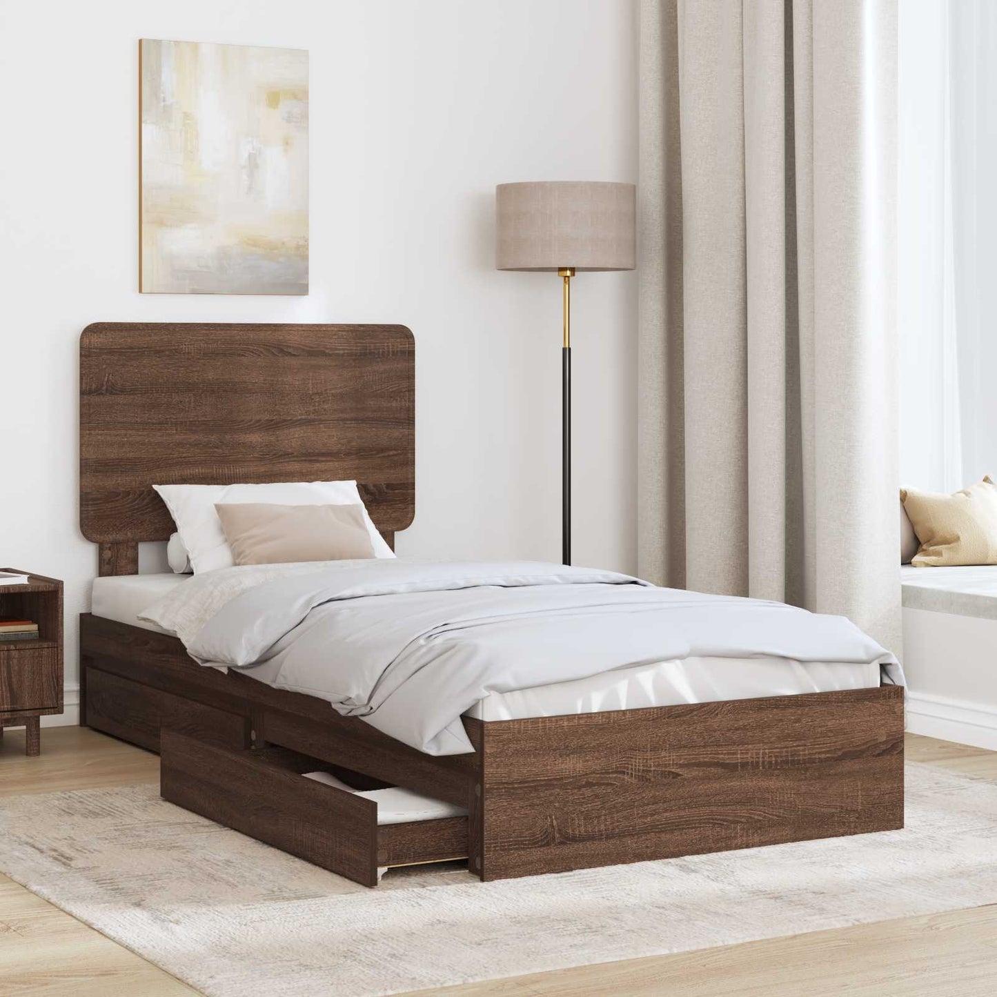 Letto con Contenitore con testiera Rovere Marrone 90 x 190 cm